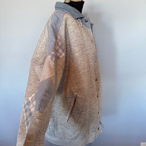 Vintage 90s Be In The Seen Blue Gray Jacket Reversible Patchwork Cottage Grandma - Picture 3 of 14